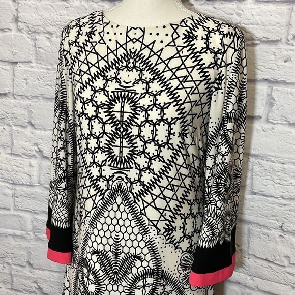 Eliza J Geometric Print 3/4 Sleeve Shift Dress Size 4 - Picture 3 of 14